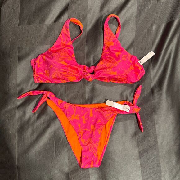 NWT VICTORIA'S SECRET Pink Palm Knotted Bralette Bikini Set Size XL & M - Picture 4 of 14